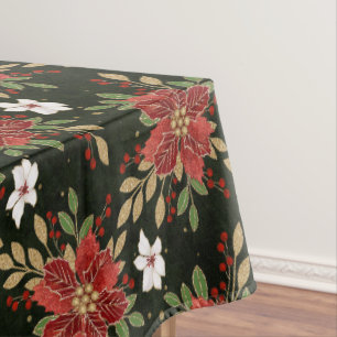 Toalha De Mesa Poinsettia de Inverno Elegante em Fundo Escuro
