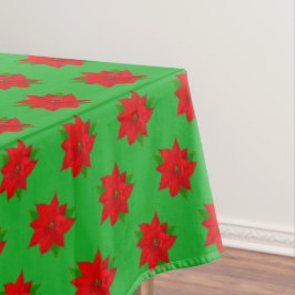 Toalha De Mesa Poinsettia Flower Pattern on Green Tablecloth