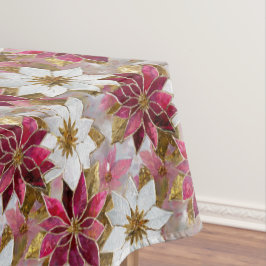 Toalha De Mesa Poinsettias de Natal Rosa Douradas Brancas