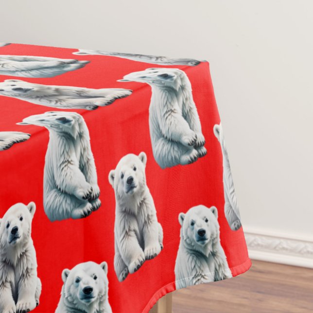 Toalha De Mesa Polar Bear Pattern Design On Red  (Criador carregado)