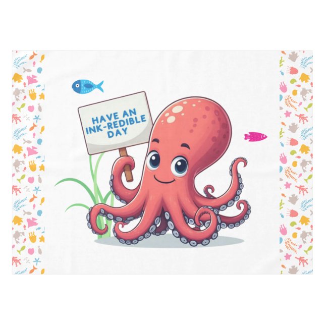 Toalha De Mesa Polvo de desenho animado com peixe (Frente (Horizontal))