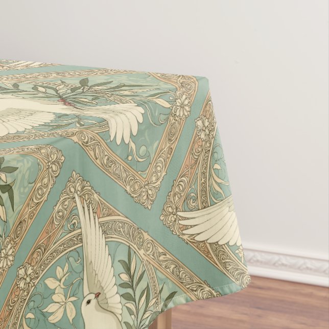Toalha De Mesa Pomba Com Design de Natal do Ramo de Oliveira (Posição Original)