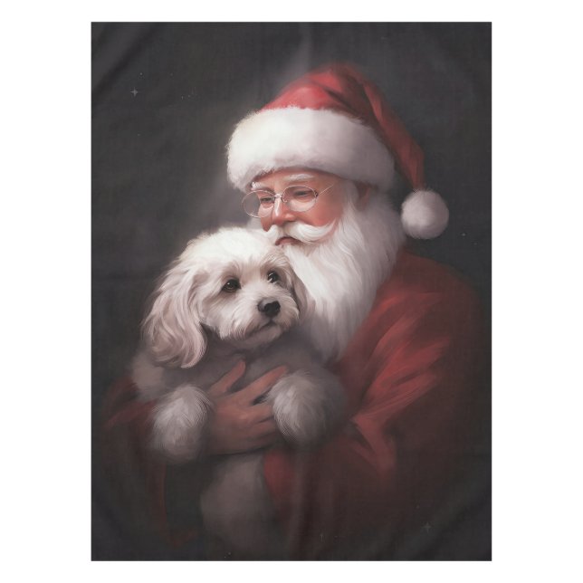 Toalha De Mesa Poodle com Papai Noel Natal Festivo (Frente)