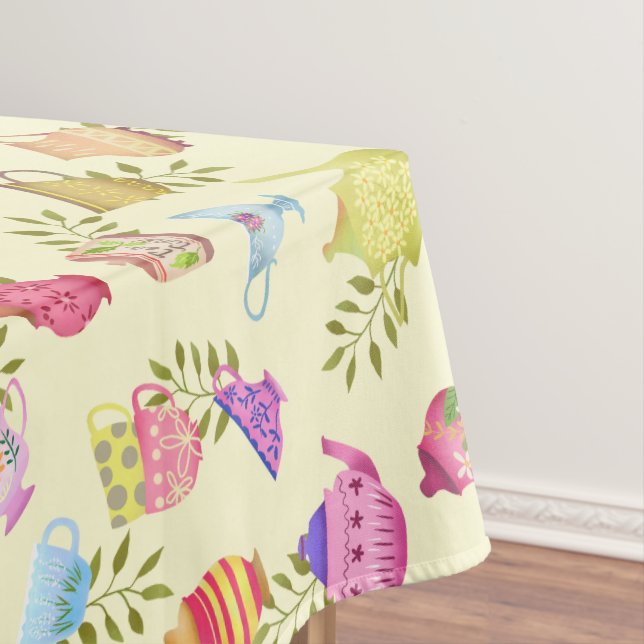 Toalha De Mesa Potes de chá e Copas Amarelo (Posição Original)