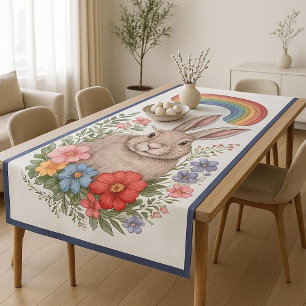 Toalha De Mesa Prado de Páscoa Arco-íris Flores Primavera Coelho