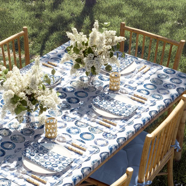 Toalha De Mesa Pratos Azuis e Brancos de Chinoiserie (Blue and white plates tablecloth)