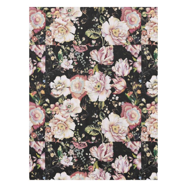 Toalha De Mesa Preppy bohemian country girchic black floral (Frente)
