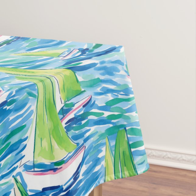 Toalha De Mesa Preppy Coastal Sailboats (Posição Original)