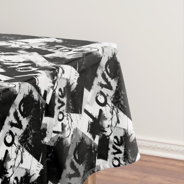 Toalha De Mesa Preto e branco com padrão de amor de manchas (Posição Original)