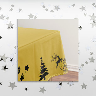 Toalha De Mesa Preto no Dourado Feliz Natal Pequeno