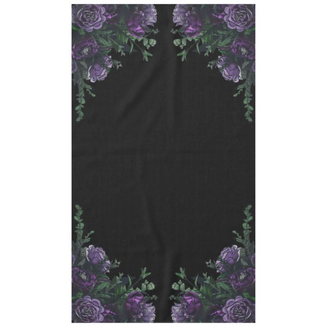 Toalha De Mesa Preto Púrpura Floral Elegante Gótico (Frente)