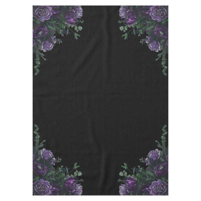 Toalha De Mesa Preto Púrpura Floral Elegante Gótico (Frente)