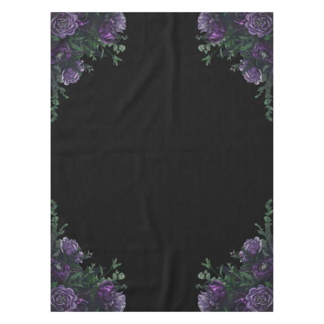 Toalha De Mesa Preto Púrpura Floral Elegante Gótico (Frente)