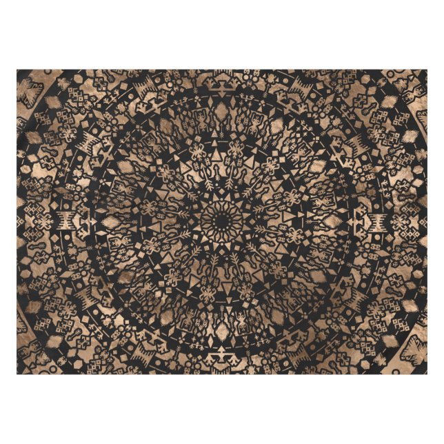 Toalha De Mesa Preto tribal étnico e ouro da mandala (Frente (Horizontal))