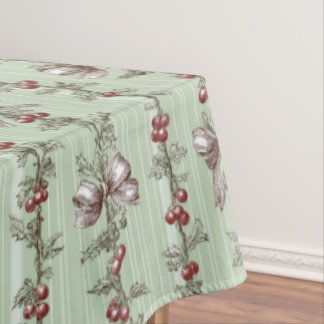 Toalha De Mesa Pretty Green Toile Christmas Berries And Bows