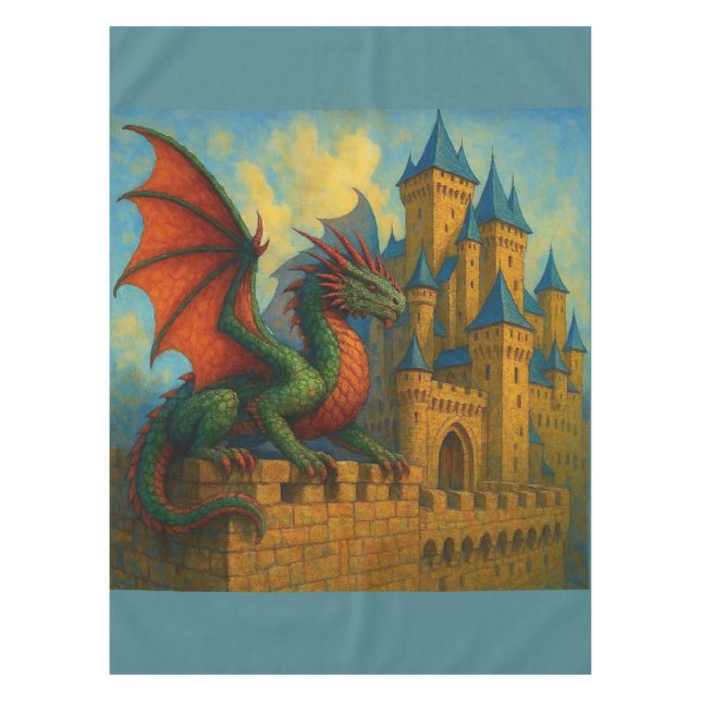 Toalha De Mesa Protetor do Castelo do Dragão Medieval (Frente)