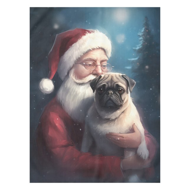 Toalha De Mesa Pug Com Papai Noel Natal Festivo (Frente)