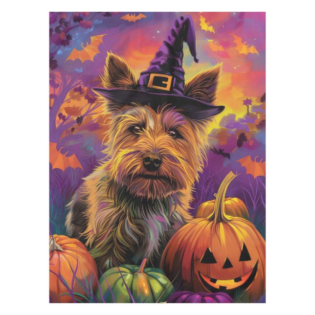 Toalha De Mesa Pumpkin de Bruxa de Terrier Halloween, australiano (Frente)