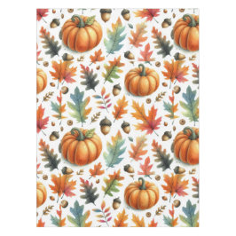 Toalha De Mesa Pumpkins e Folhas Festivas Caindo em Branco