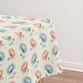 Toalha De Mesa Quadrados de Flor Rosa e Azul
