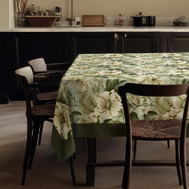 Toalha De Mesa Quic Vintage Pastel verde e flores de marfim