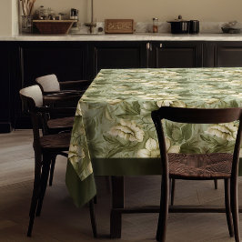 Toalha De Mesa Quic Vintage Pastel verde e flores de marfim