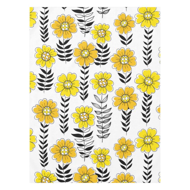 Toalha De Mesa Rabiscos de margarida em amarelo e preto (Frente)