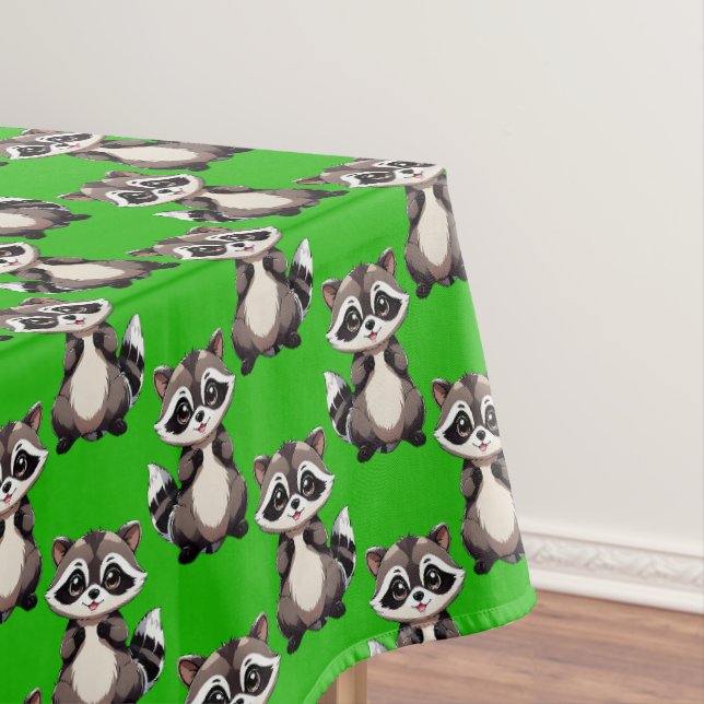 Toalha De Mesa Raccoon Pattern Design Green  (Posição Original)