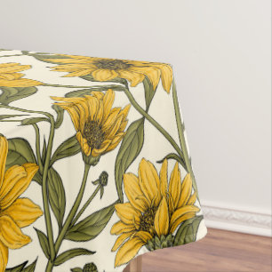 Toalha De Mesa Raízes de sol, girassol selvagem em branco