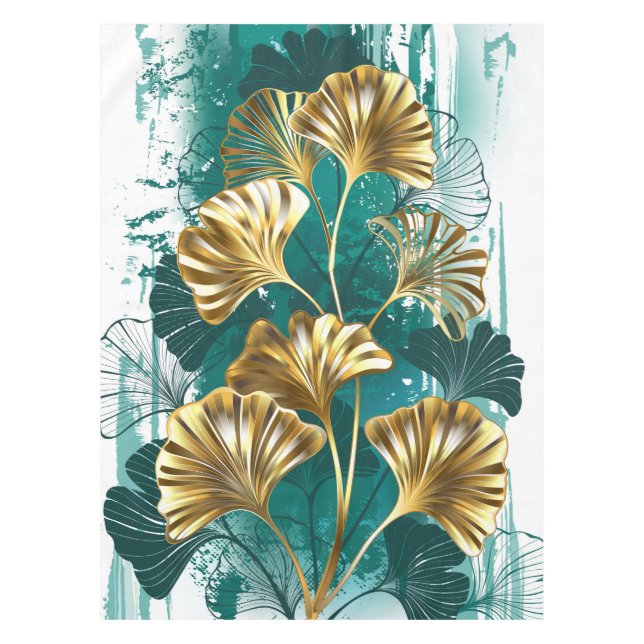 Toalha De Mesa Ramificação com Ouro deixa Ginko Biloba (Frente)