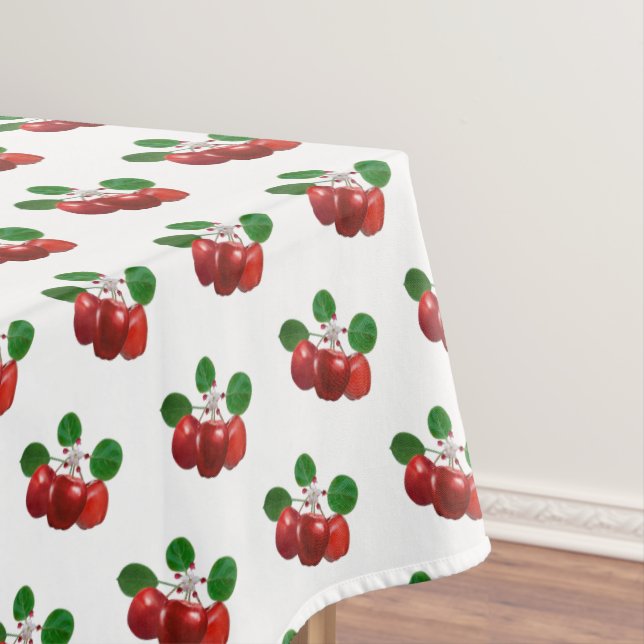 Toalha De Mesa Ramo de Flor de Maçã e Frutas em Branco (Posição Original)