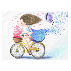Toalha De Mesa Rapariga Num Amor Romântico Com Tableta De Bicicle