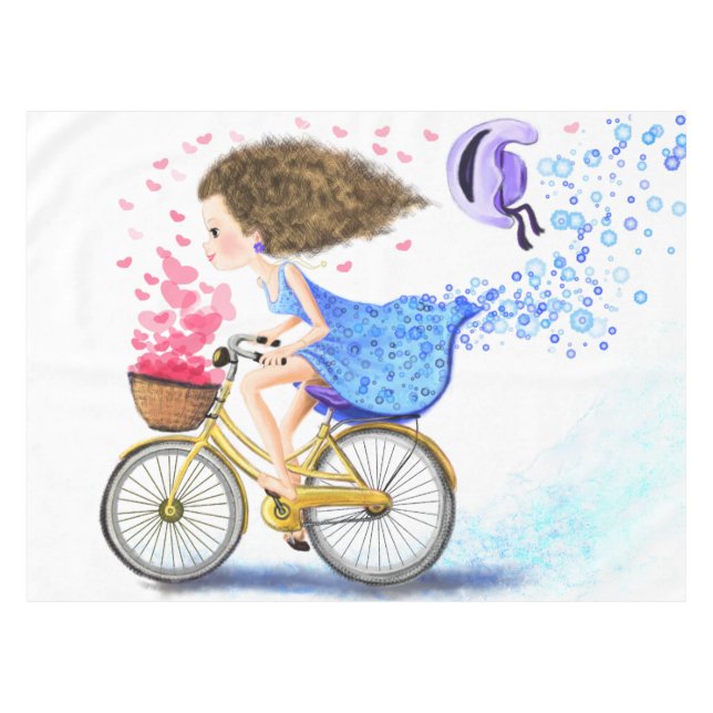 Toalha De Mesa Rapariga Num Amor Romântico Com Tableta De Bicicle (Frente (Horizontal))