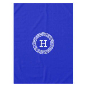 Toalha De Mesa Real Azul Wt Chave Grega Rnd Frame Monograma Inici