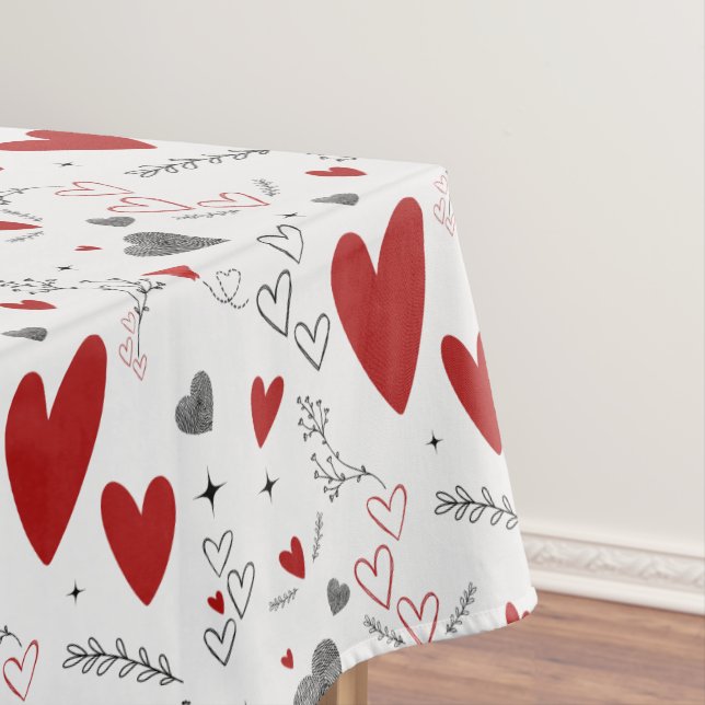Toalha De Mesa Red and Black Doodle Hearts Love  (Posição Original)