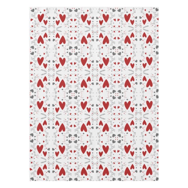 Toalha De Mesa Red and Black Retro Hand Drawn Hearts Love  (Frente)
