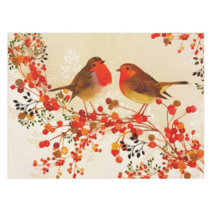 Toalha De Mesa Red Dourado Winter Birds Holly Berry Branches