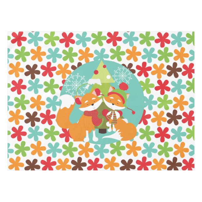 Toalha De Mesa Red Fox Winter Holiday Tablecloth (Frente (Horizontal))