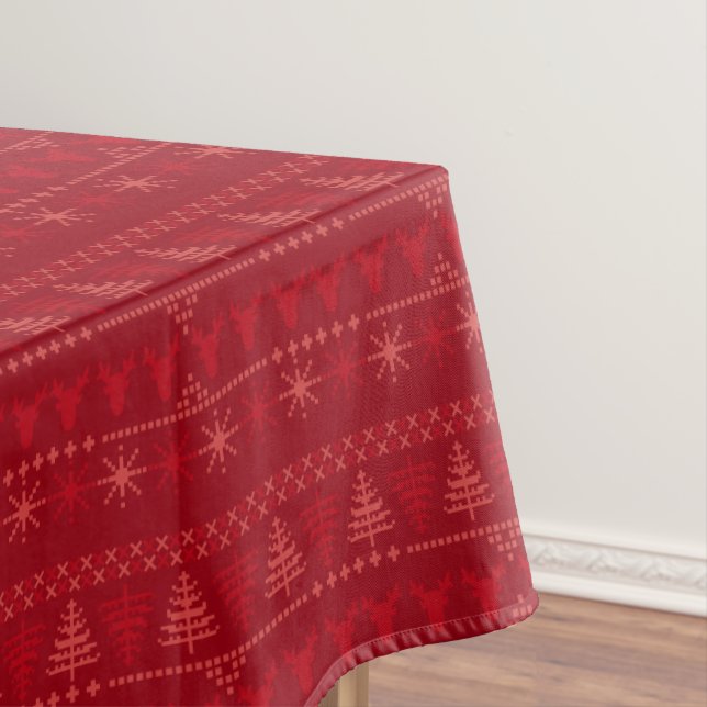 Toalha De Mesa Red Nordic Knit Pattern Winter Holiday Tablecloth (Posição Original)