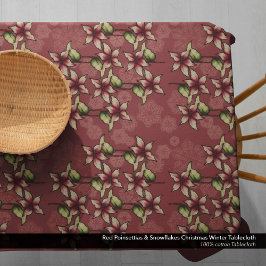Toalha De Mesa Red Poinsettias e Flocos de Neve no inverno