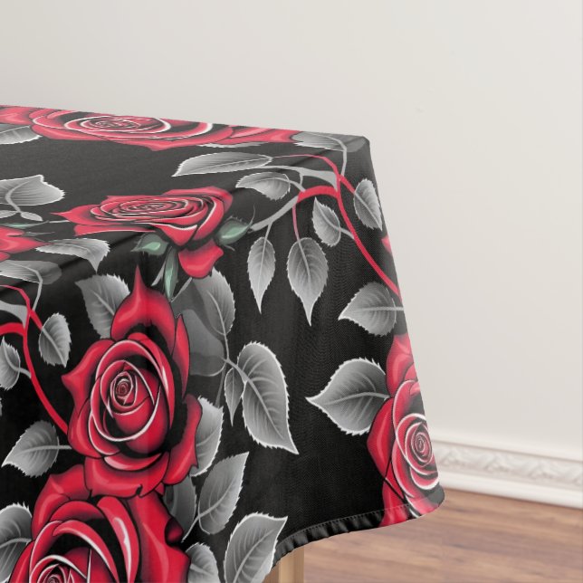 Toalha De Mesa Red Roses On A Black Background (Posição Original)