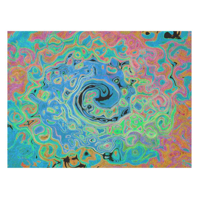 Toalha De Mesa Redemoinho Líquido Abstrato Retro Groovy Azul Aqua (Frente (Horizontal))