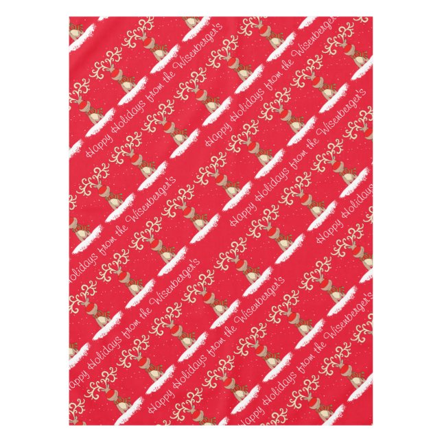 Toalha De Mesa Reindeer Happy Holidays Nome da família personaliz (Frente)