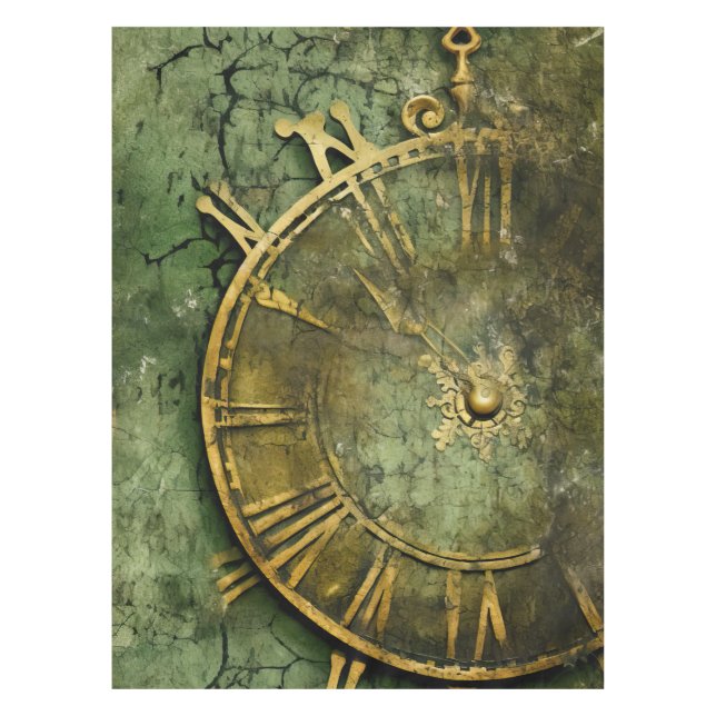Toalha De Mesa Relógio Emerald Green Rustic Steampunk (12) (Frente)