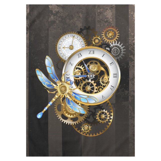 Toalha De Mesa Relógio Steampunk com Dragonfly Mecânica (Frente)