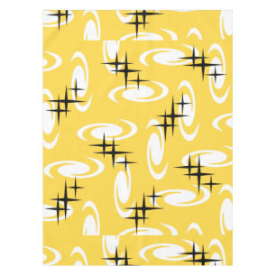 Toalha De Mesa Retro Atomic Agirls Stars Padrão Amarelo