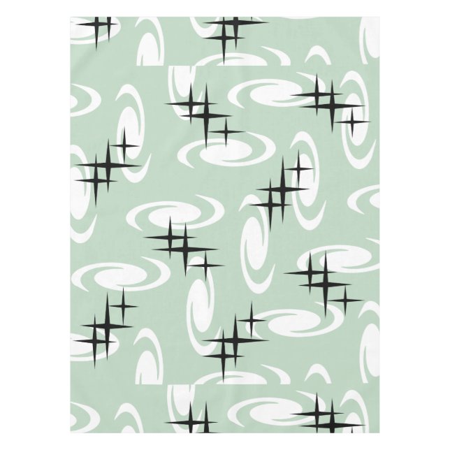 Toalha De Mesa Retro Atomic Agirls Stars Patternos Sage Green (Frente)