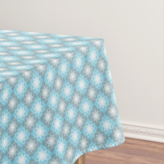 Toalha De Mesa Retro Azul e Cinza Padrão Geométrico Retângulo (Posição Original)