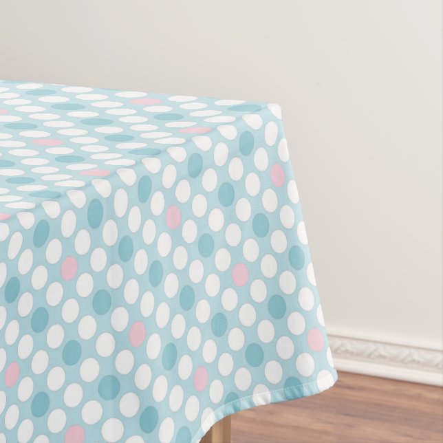 Toalha De Mesa Retro azul-rosa branco do Bolinhas (Posição Original)