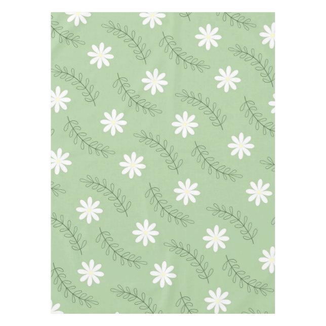 Toalha De Mesa Retro Floral Verde Sage Whimsical, Cheio (Frente)